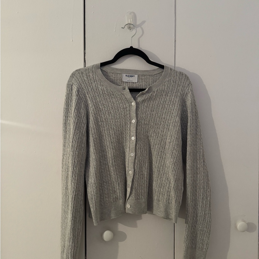 Gray Cable Knit Cardigan Sweater